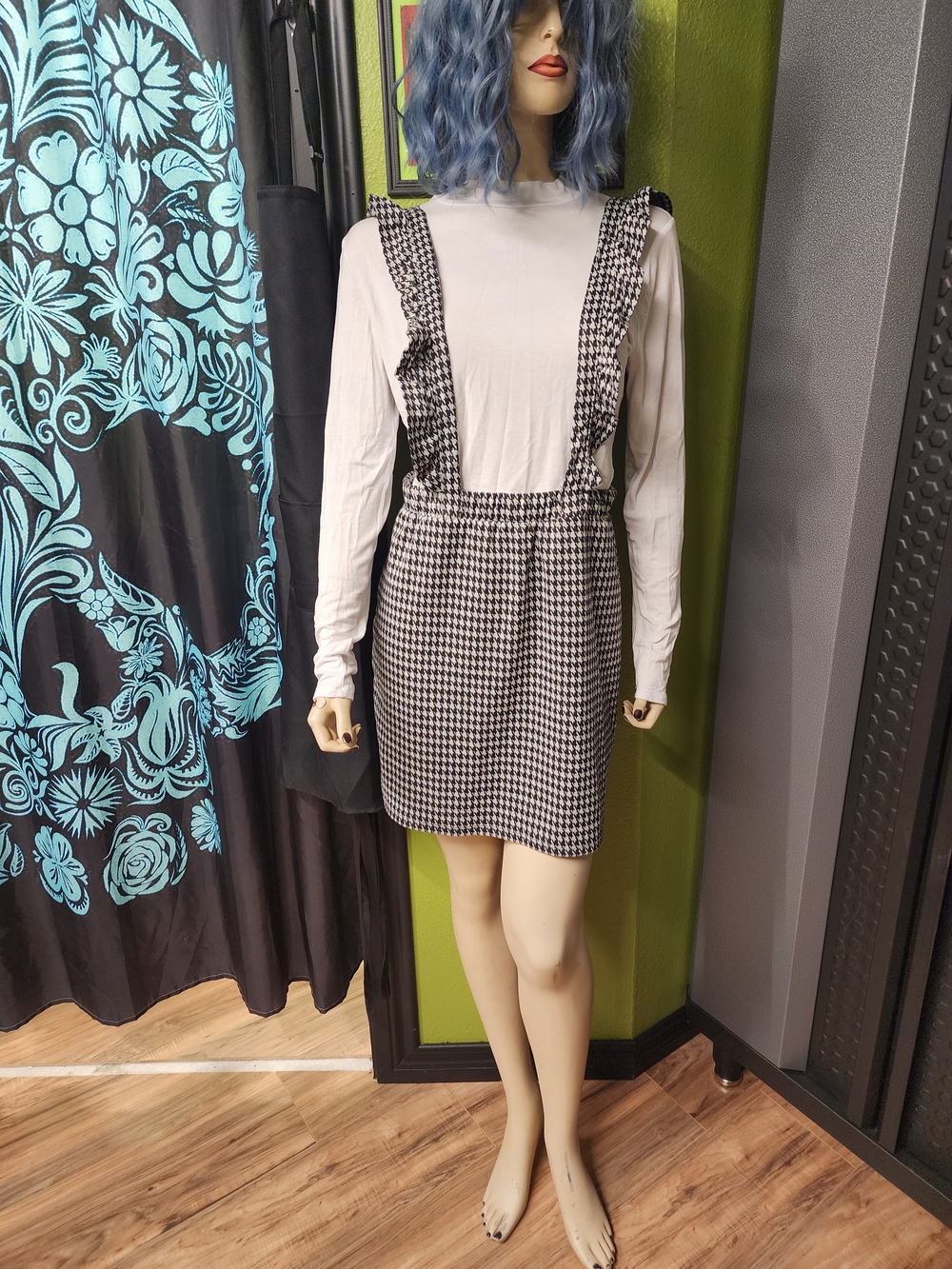 Liberty Love Houndstooth Ruffle Pinafore Jumper Dress XL